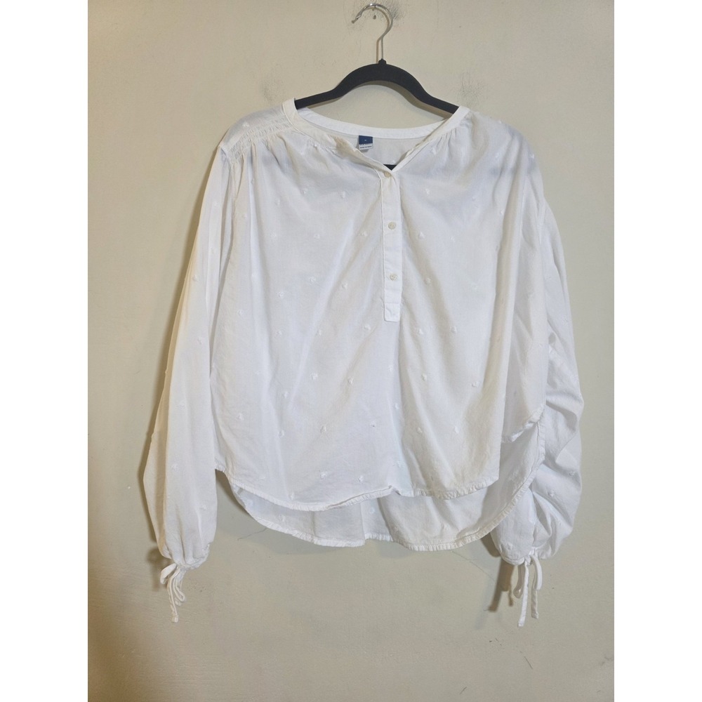 Old Navy Women's Medium Embroidered White Cotton V-Neck Puff Sleeve  Peasant Top - Picture 2 of 7